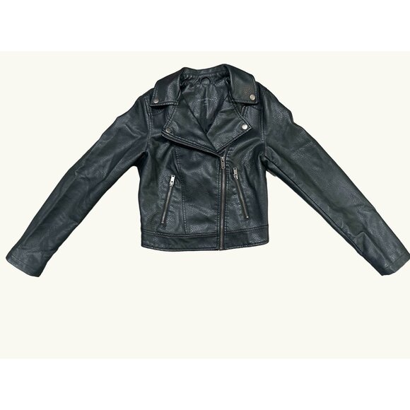Aeropostale Faux Leather Moto Black Biker Style Jacket Zipper Pockets Sleev Stud - Picture 10 of 10
